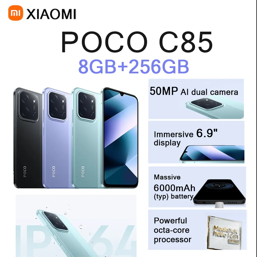 Xiaomi POCO C85 6.9" 120Hz Display 8GB+256GB 50MP Cam 6000mAh Long Lasting Battery 4G [EU/US] Version Dual SIM Smartphone - Imagen 1