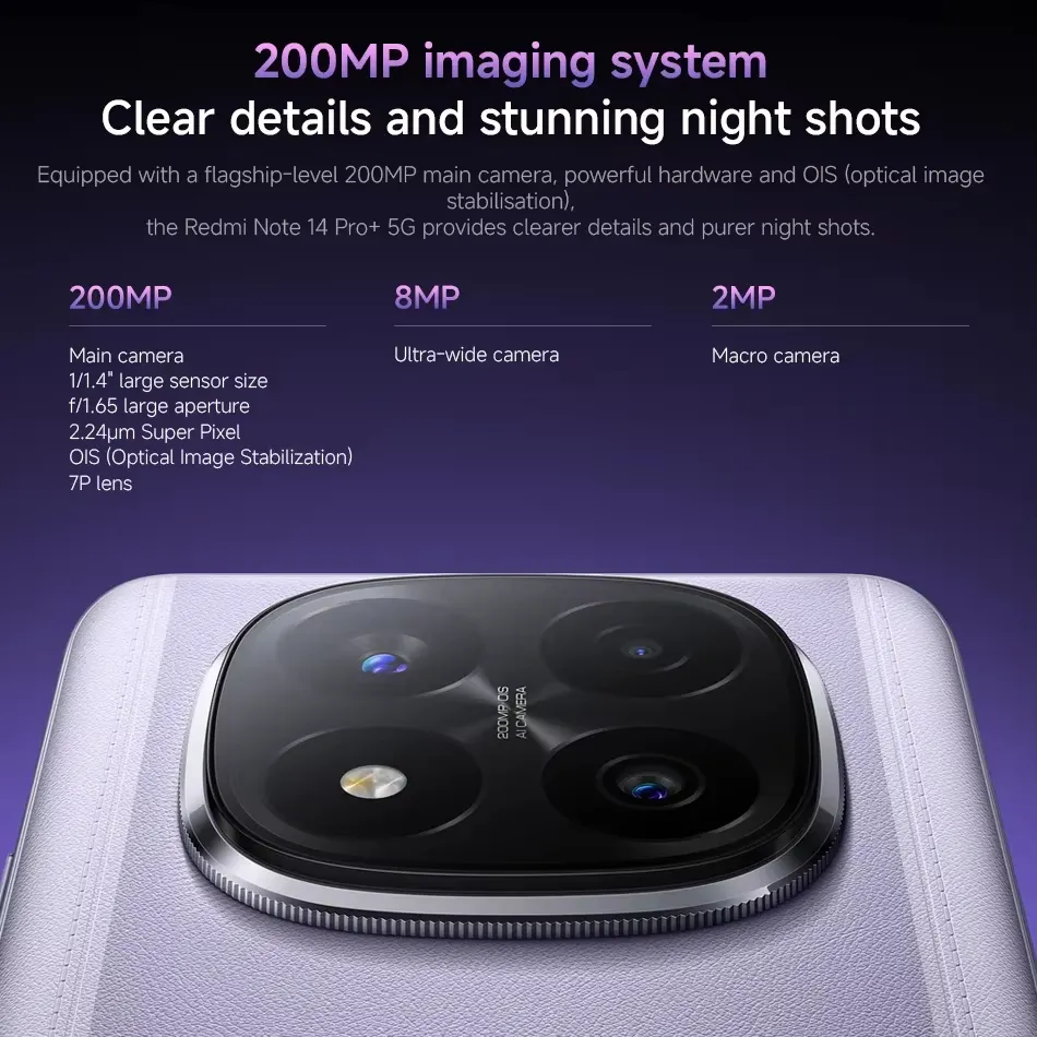 【Brand+】 Xiaomi Redmi Note 14 Pro+ 5G Smartphone 200MP AI camera Snapdragon® 7s Gen 3 120W HyperCharge 6.67 AMOLED display - Imagen 6