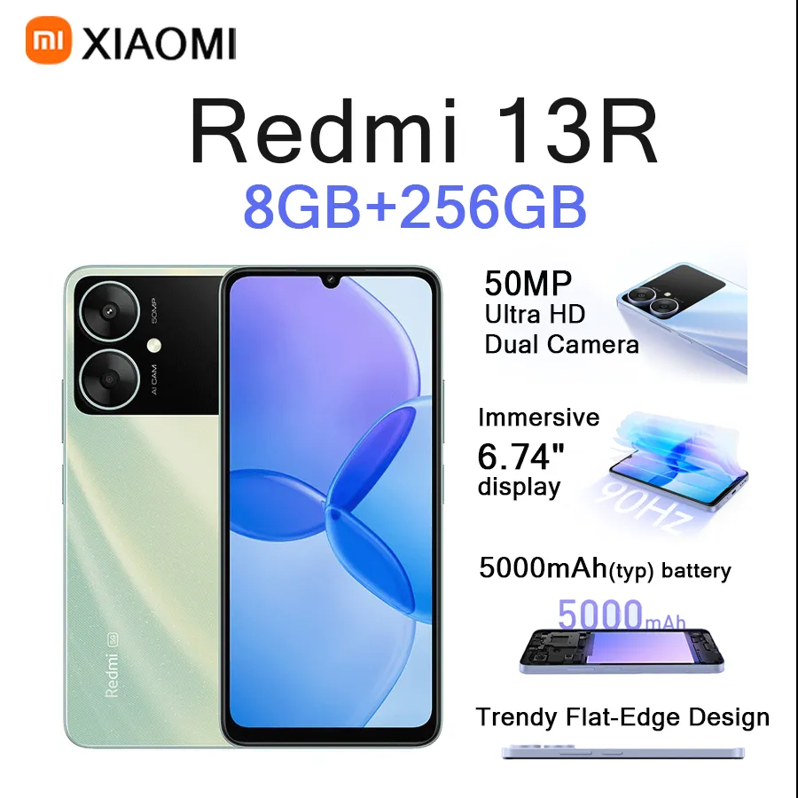  Xiaomi Redmi 13R 6.74" Screen  50MP Ultra HD Dual Cam 5000mAh Battery Flat-Edge Design 8GB+256GB Dual SIM Android Phone - Imagen 3