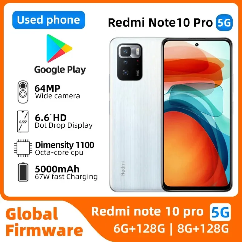 Xiaomi Redmi note 10 pro Android 5G Unlocked 6.6 inch 8GB RAM 128GB ROM All Colours in Good Condition Original used phone - Imagen 1