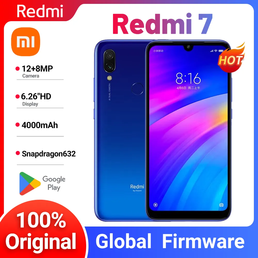 Xiaomi Redmi 7 Cellphone with Phone Case, Dual SIM Solt Cellphone Android Cell Phone used phone Dual Camera - Imagen 1