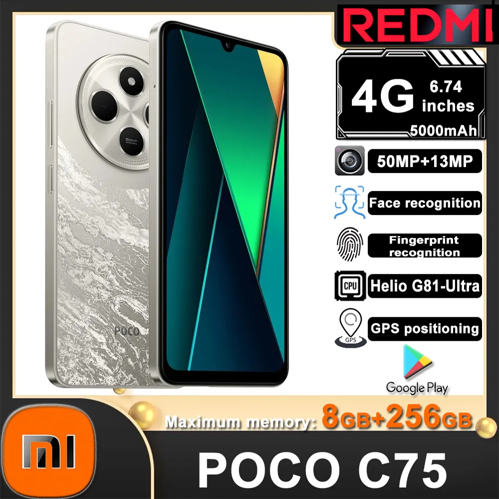 Original Xiaomi POCO C75 fashion smart phone 4g 8 million front camera selfie lens 8GB+256GB 5000mah music phone - Imagen 1
