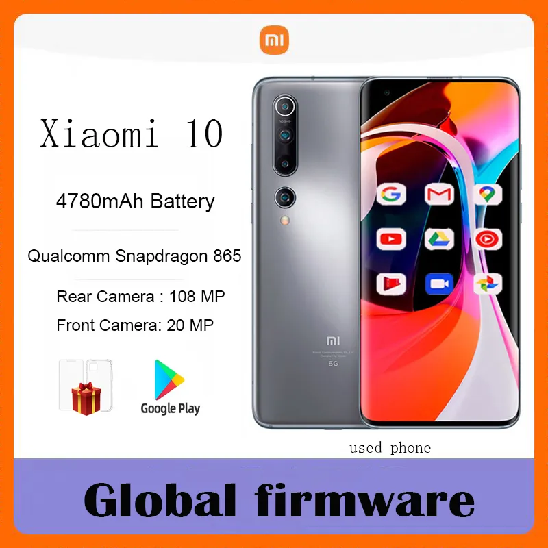Xiaomi 10 Smartphone 5G 4780mAh Qualcomm Snapdragon865 Global Firmware 108mp 6.67inch 470px used phone - Imagen 1