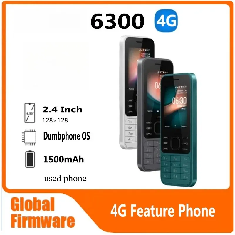 Finland Made 6300 4G mobile phone Feature Phone Dual SIM KaiOS Wifi Multilingual 2.4 Inch FM Radio Bluetooth  used phone - Imagen 1