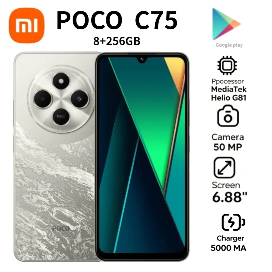POCO C75 Global Unlocked 6.88' 120Hz Display 5160mAh Battery 50MP AI Camera 8GB+256GB Dual SIM Android 2026 latest model - Imagen 3