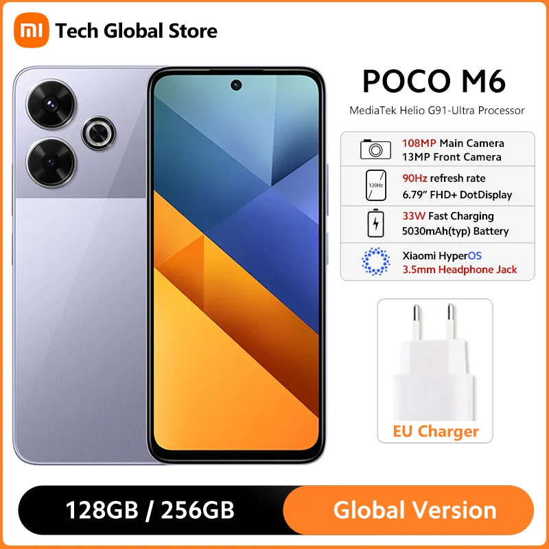 POCO M6 Smartphone Global Version MediaTek Helio G91 Ultra Processor 6.79" 90Hz DotDisplay 108MP Main Camera 33W Fast Charging - Imagen 1