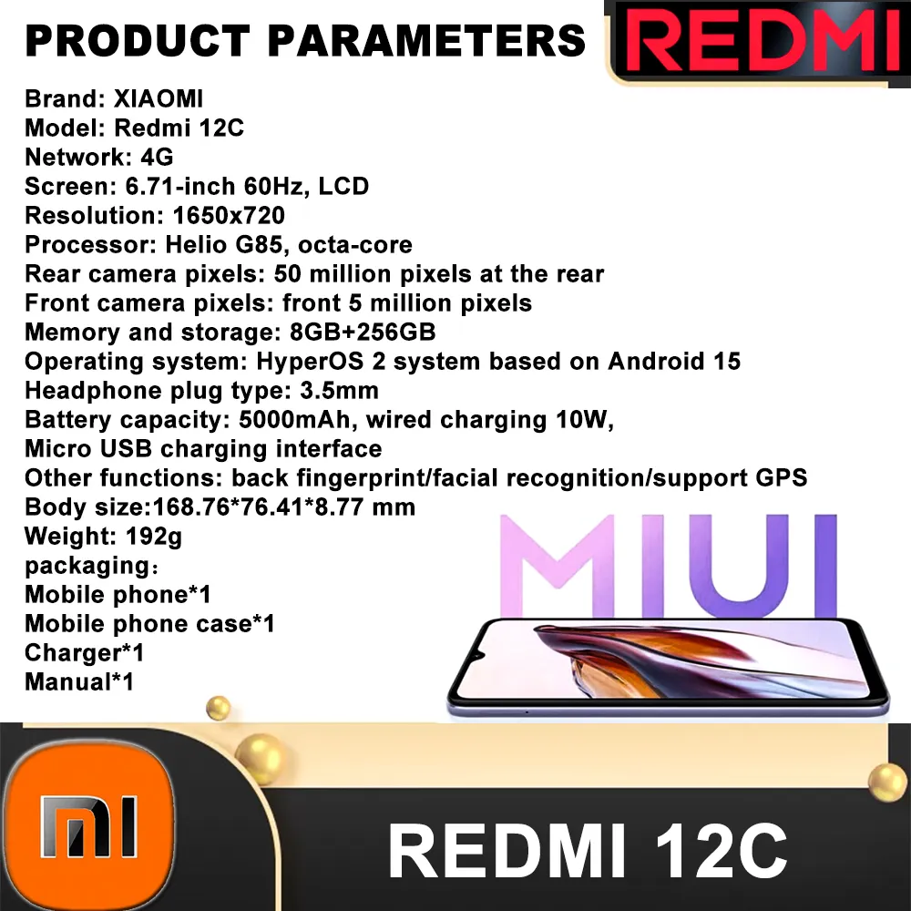 XIAOMI Redmi 12C 8GB+256GB back fingerprint/facial recognition fashion smart music camera 4G mobile phone 50MP pixel Android - Imagen 6