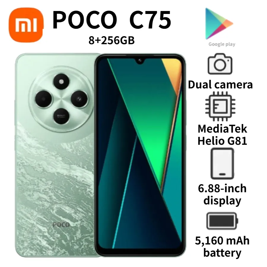 POCO C75: 6.88-inch display with a 120Hz refresh rate, 50MP AI dual camera, 5160mAh battery, 18W fast charging,  8GB RAM + 256GB - Imagen 2