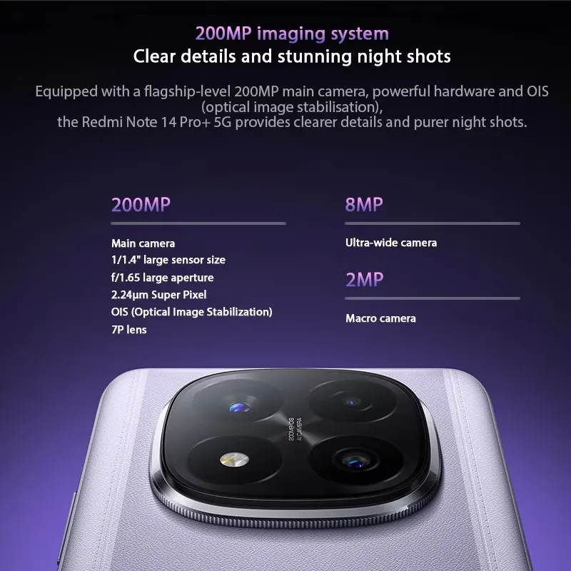 Global Version Xiaomi Redmi Note 14 Pro+ Plus 5G Smartphone Snapdragon® 7s Gen 3 120W HyperCharge AMOLED 200MP Camera NFC - Imagen 5