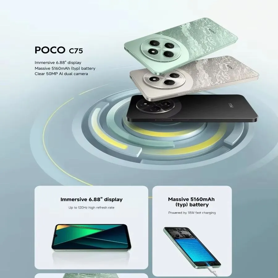POCO C75 6.88-inch 120Hz 50MP 5160mAh 18W 8GB+256GB Global Edition Smartphone - Imagen 4