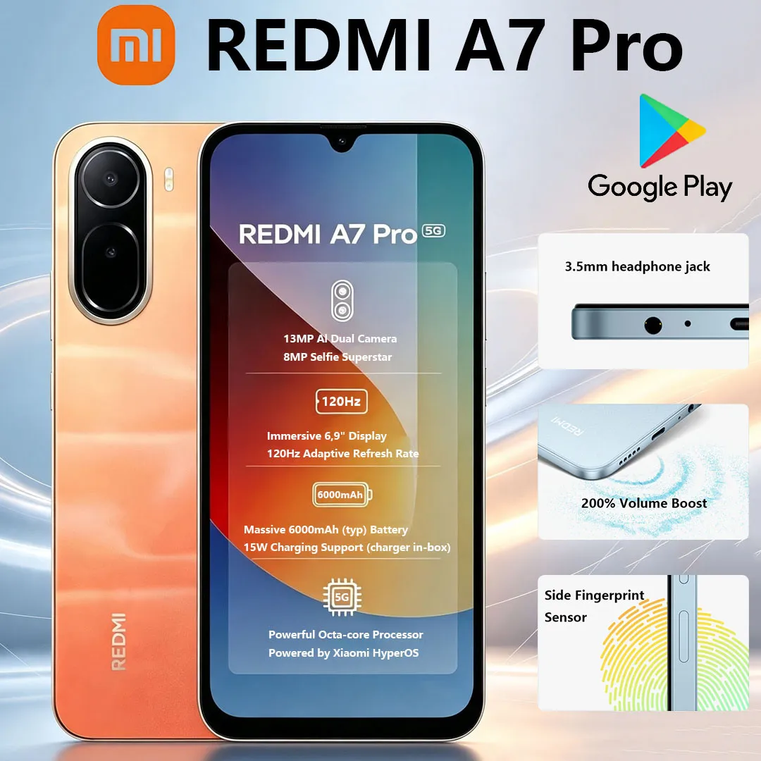 Xiaomi Redmi A7pro 5G Dual-SIM Mobile Phone 6.9" 120Hz Screen 13MP Dual Camera High-quality Global Version Smartphone 8GB+256GB - Imagen 1