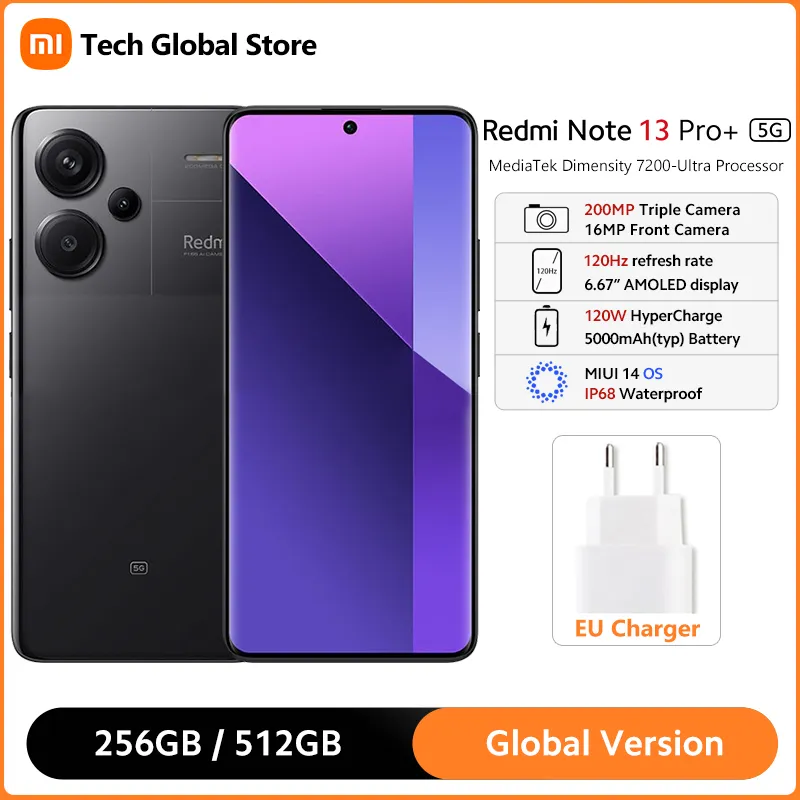 Global Version Xiaomi Redmi Note 13 Pro Plus 5G Smartphone MediaTek Dimensity 7200-Ultra 120Hz 1.5K Curved Display 200MP Camera - Imagen 1