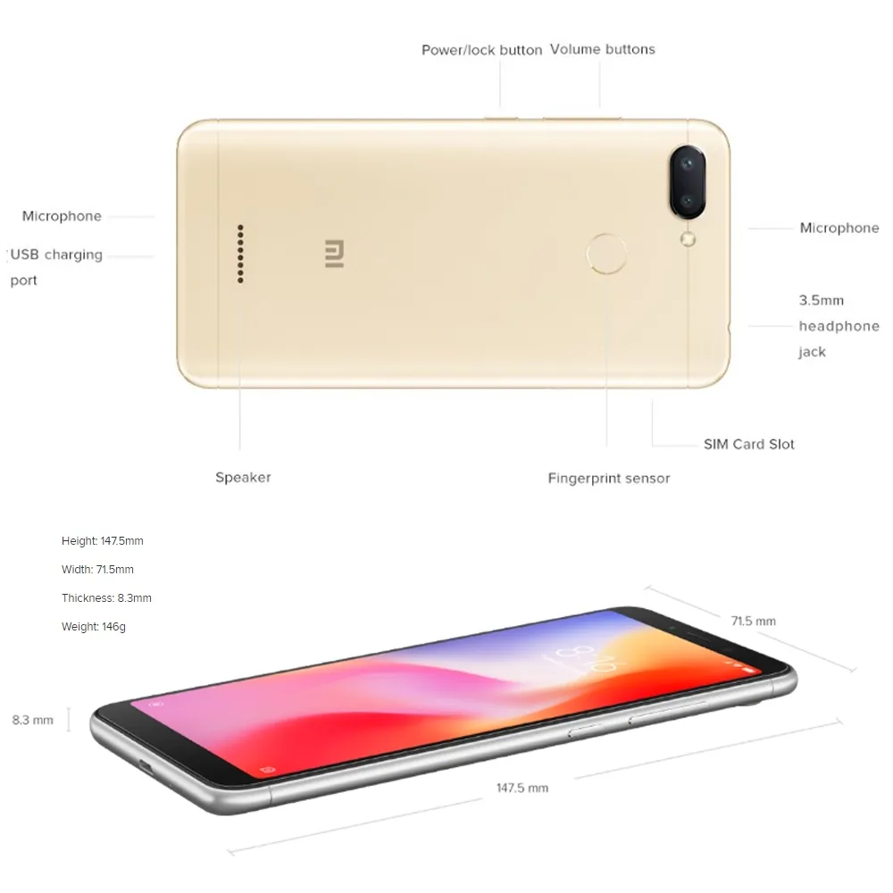 Xiaomi Redmi 6 Smartphone  googleplay Mobile Phone 5.45" Full Screen AI Face ing used phone - Imagen 6