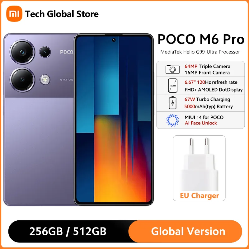 POCO M6 Pro Smartphone Global Version MediaTek Helio G99 Ultra 6.67" 120Hz AMOLED Display 64MP Triple Camera 67W Turbo Charging - Imagen 1