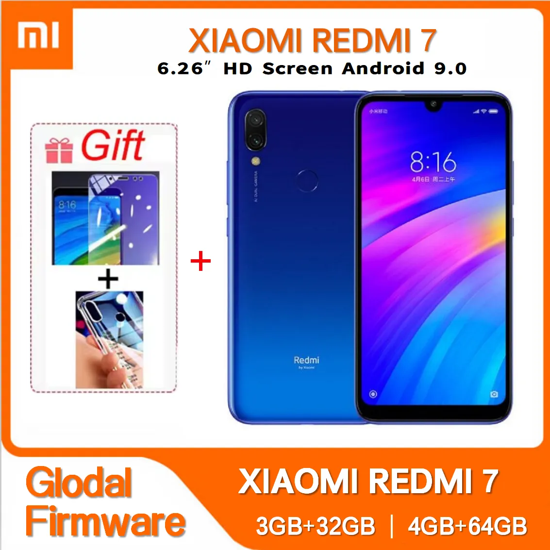 Original Xiaomi Redmi 7 4GB 64GB Smartphone Global ROM 6.26 Inch HD Screen Octa Core 4000 MAh Unlocked Android 4G Mobile Phones - Imagen 1