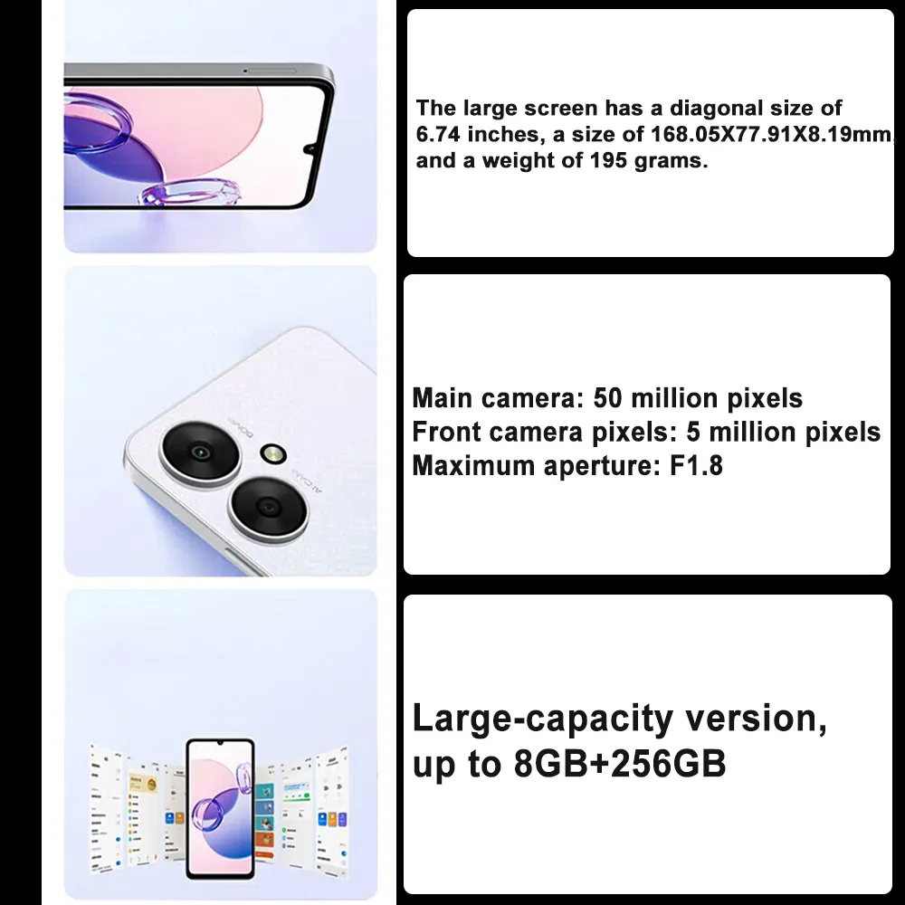 XIAOMI Redmi 13C original fashion smart phone 8GB+256GB/5000mAh long standby/side fingerprint/facial recognition/NFC support - Imagen 3