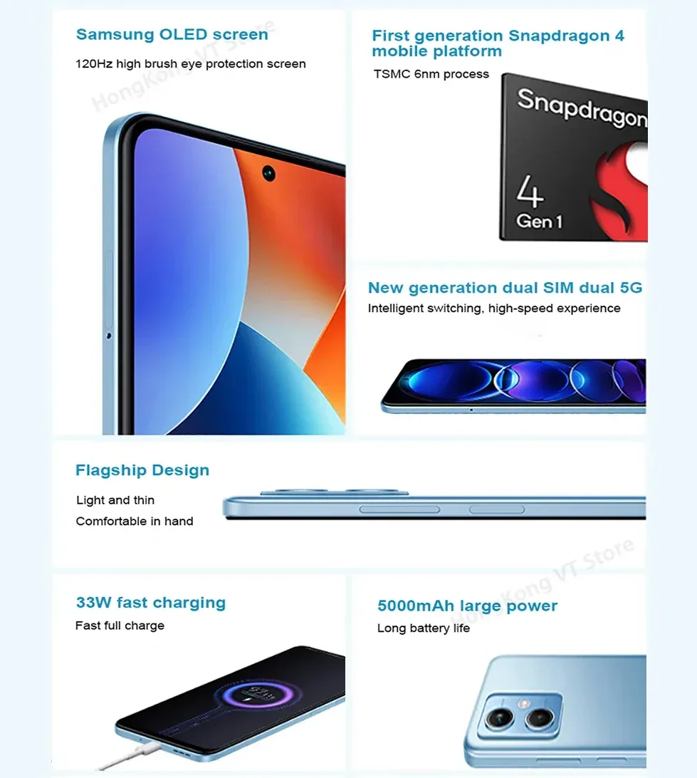 Global Rom Xiaomi Redmi Note 12 5G Smartphone HyperOS 1.0 6.67'' GOLED Display 120Hz Snapdragon 4 Gen1 48MP  33W used phone - Imagen 4