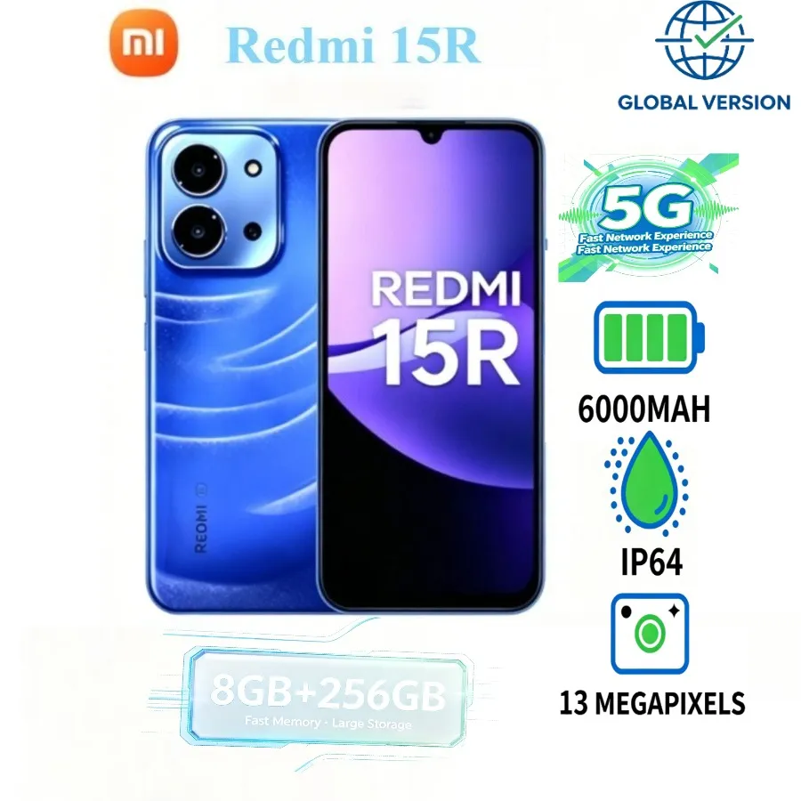 2026 latest global version of Xiaomi Redmi 15r memory 8GB+256GB 6000mah battery 5G smart phone waterproof IP64 - Imagen 1