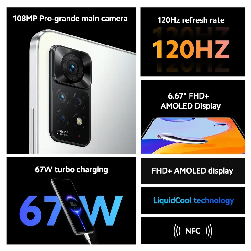 Global Rom Xiaomi Redmi Note 11 Pro 8GB 256GB MTK Helio G96 Octa Core 108MP Camera 120Hz Display NFC 5G Smartphone - Imagen 2