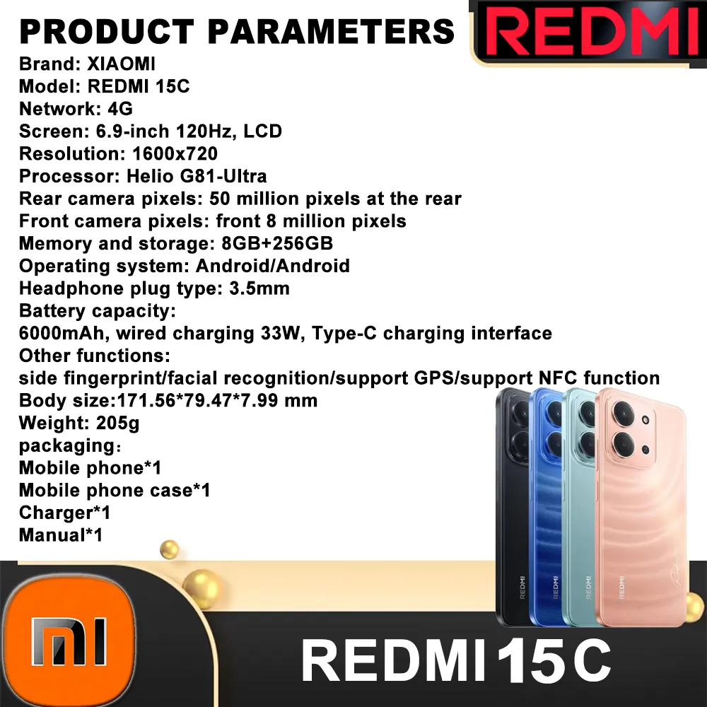 original Xiaomi Redmi 15C fashion smartphone global edition Mediatek Helio G81-Ultra120hz 6.9" point 33w fast charging - Imagen 6
