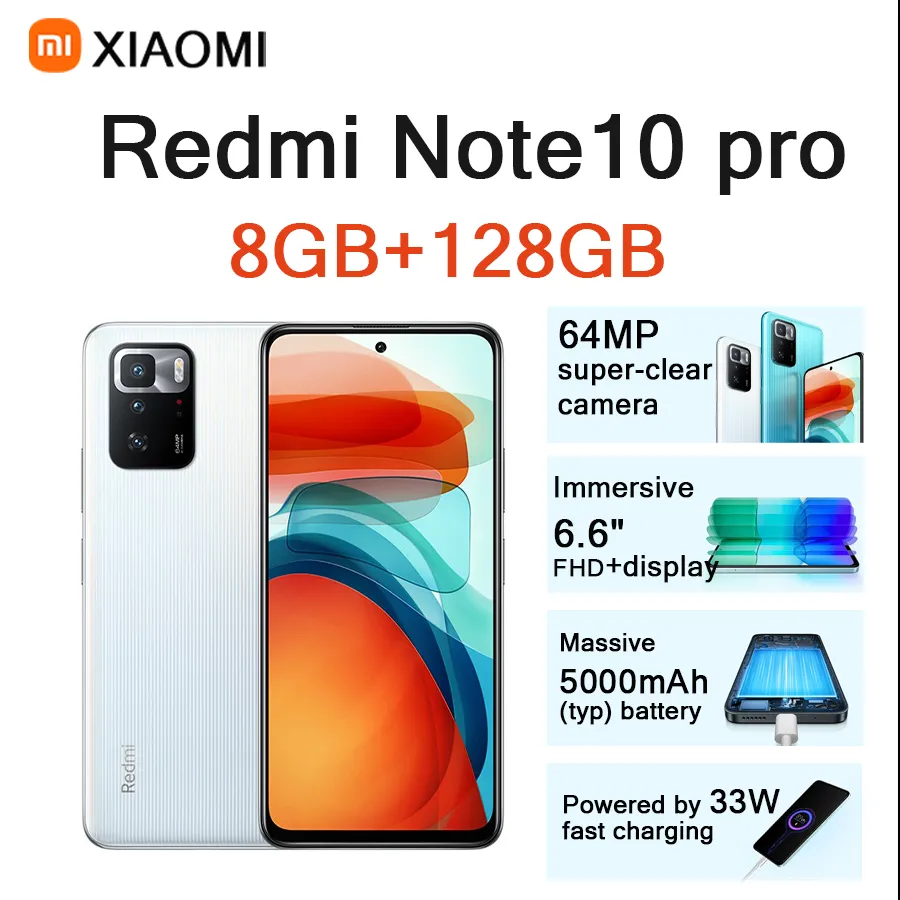 Xiaomi  Redmi Note10 Pro 6.6 Inch HD Screen 8GB RAM 128GB ROM 64MP Camera 5000mAh Battery Dual SIM Unlocked Android Smartphone - Imagen 2