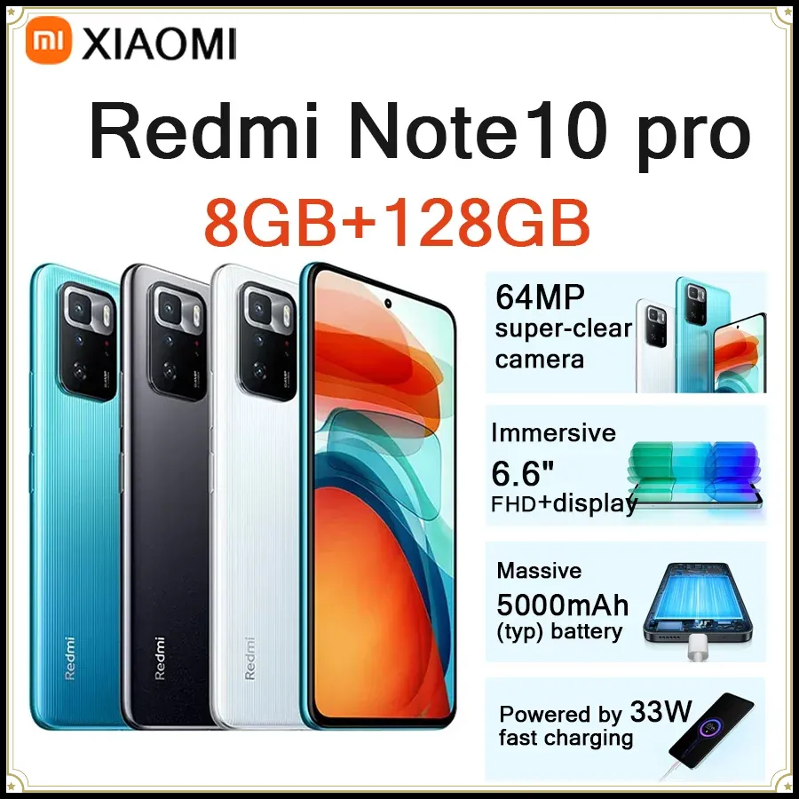 Xiaomi  Redmi Note10 Pro 6.6 Inch HD Screen 8GB RAM 128GB ROM 64MP Camera 5000mAh Battery Dual SIM Unlocked Android Smartphone - Imagen 1