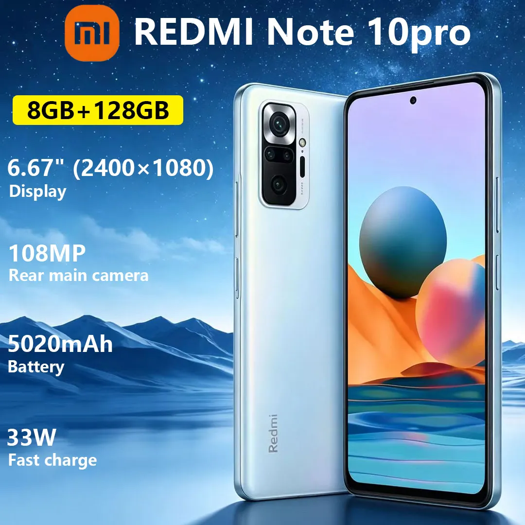 New Xiaomi Redmi Note 10pro Trendy Mobile Phone 108MP Main Camera 6.67 inches 5200mAh‌ Battery Cost-effective Smartphone 8+128GB - Imagen 1