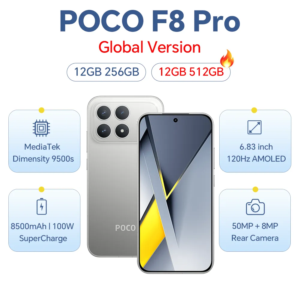Original POCO F8 Pro Global Version 5G Smartphone Snapdragon 8 Elite 50MP 6.59" AMOLED Display 6210mAh 100W HyperCharge NFC - Imagen 1