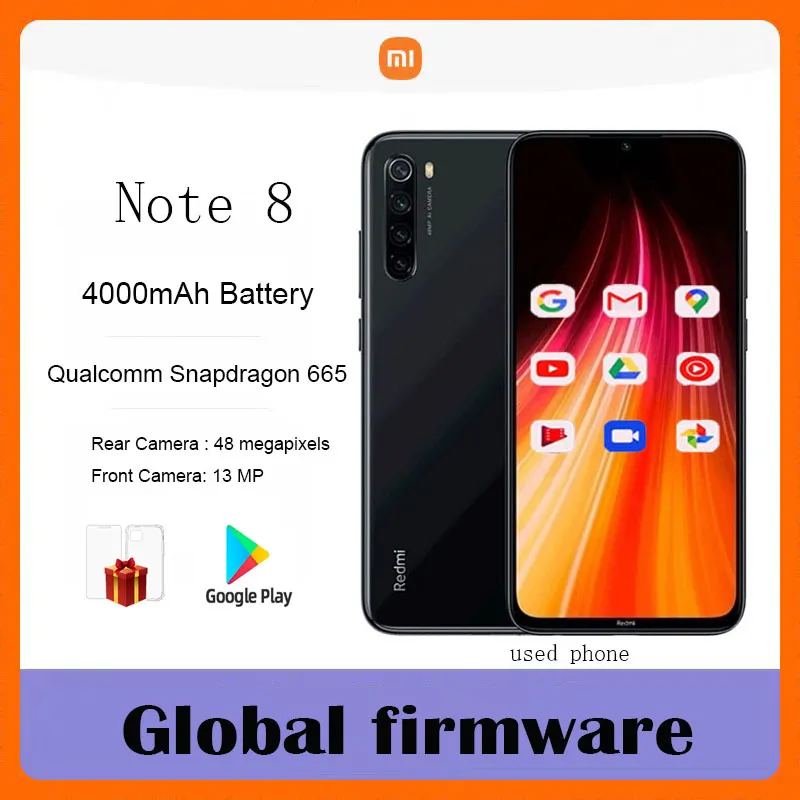Global Firmware  Xiaomi Redmi Note 8 Smartphone with Phone Case Original Android Phone 4000mAh Battery Quad Cmaera Used phone - Imagen 1