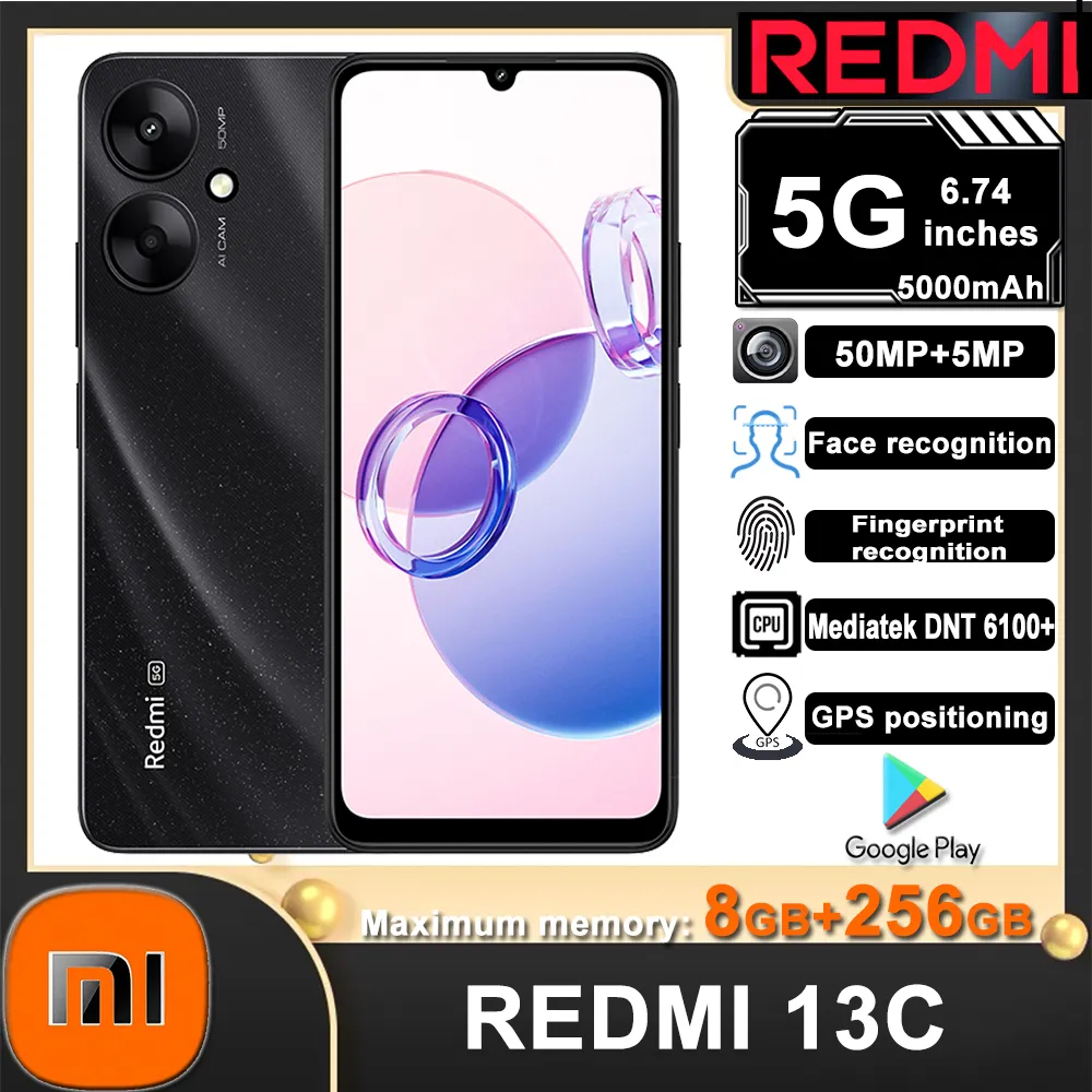 Fashion Smart Phone Xiaomi Redmi 13C 5G 8GB+256GB 5000mah 6.74" Large Display 50MP+5MP18W Battery Smartphone Mobile Phones - Imagen 1