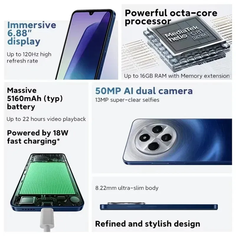 Original Xiaomi POCO C75 fashion smart phone 8 million front camera selfie lens 8GB+256GB 5000mah music phone Global Version - Imagen 2