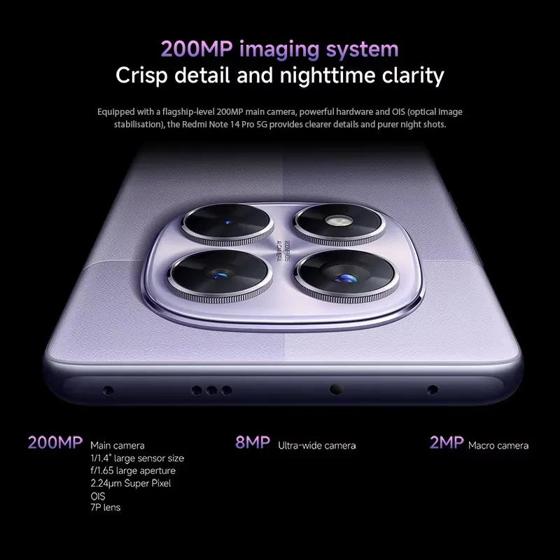 Global Version Xiaomi Redmi Note 14 Pro 5G Smartphone MediaTek Dimensity 7300-Ultra 200MP AI camera NFC 6.67"AMOLED - Imagen 3