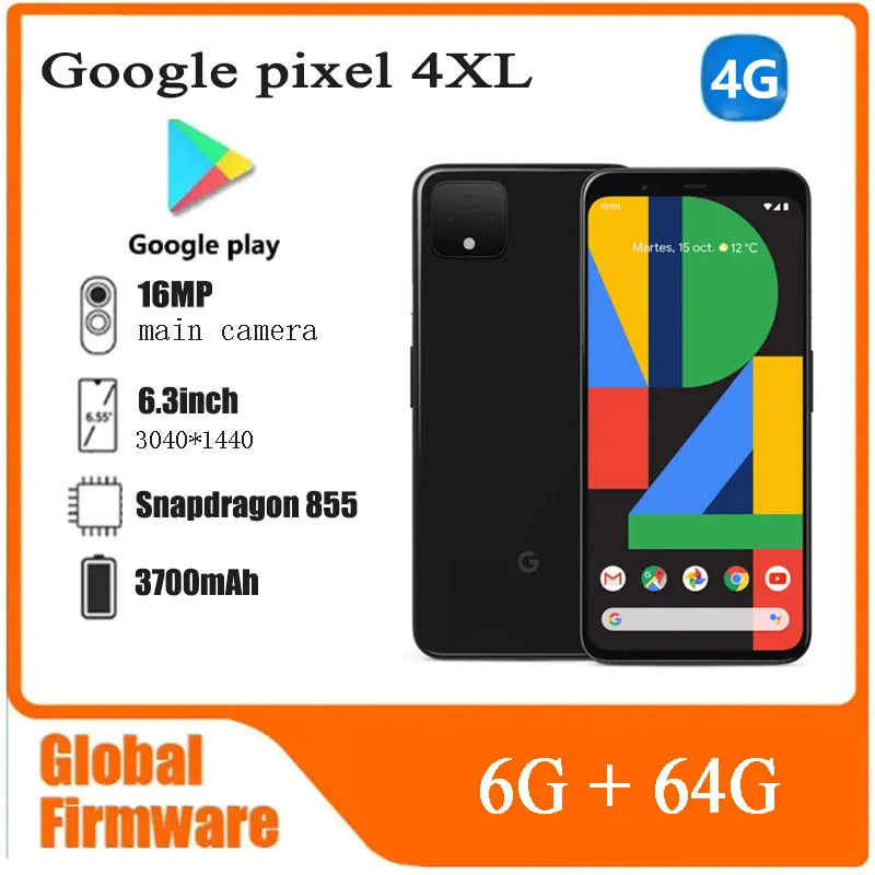 Google Pixel 4 XL 4XL 6.3" 6GB+64GB ROM Snapdragon 855 FACE ID Octa Core 4G LTE Android used Phone - Imagen 1