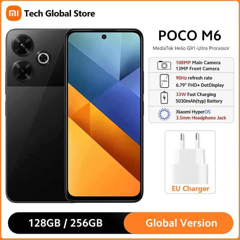 Global Version POCO M6 Smartphone MediaTek Helio G91 Ultra Processor 6.79" 90Hz DotDisplay 108MP Main Camera 33W Fast Charging - Imagen 1