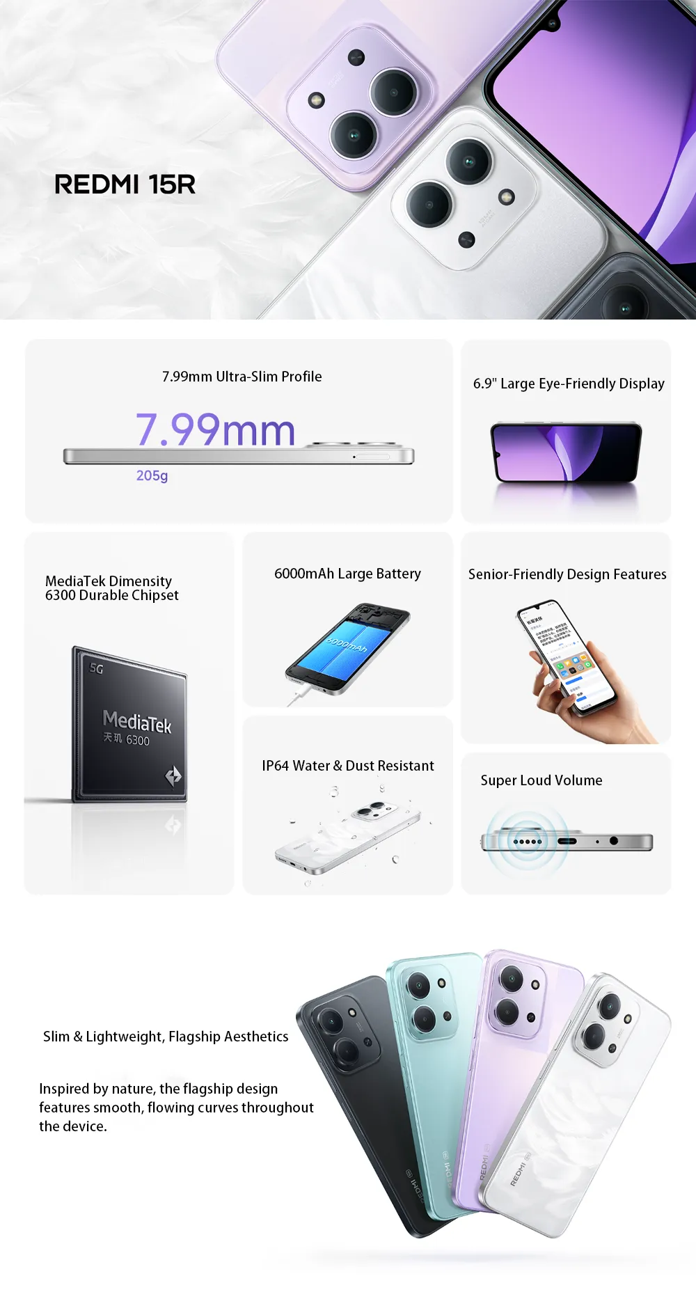 Xiaomi  Redmi 15R 5G 6.9" 120Hz LCD Phone 6000mAh Big Battery 33W Fast Charging Dual SIM Unlocked 2026 New - Imagen 3