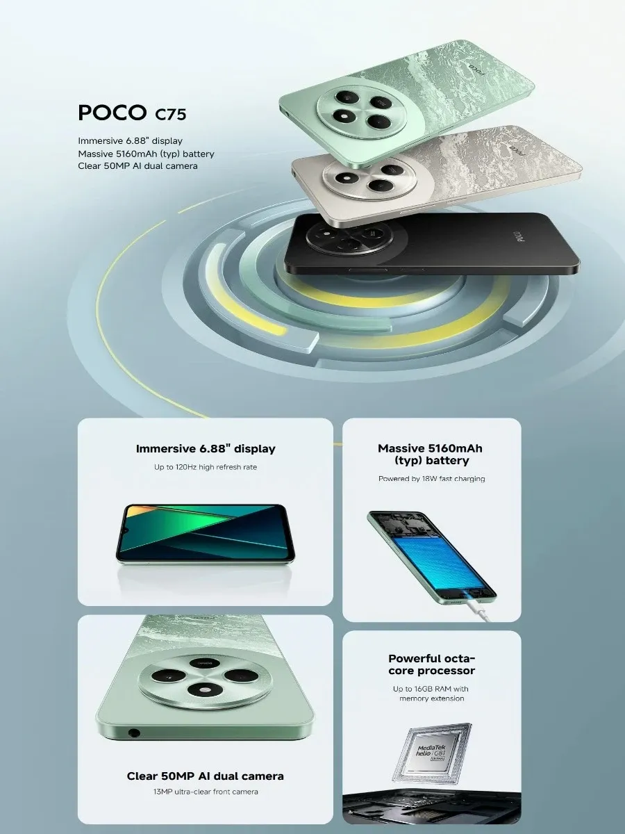 Xiaomi POCO C75 6.88" 120Hz Screen 4G Android Smartphone 8GB+256GB 50MP/5160mAh/Dual SIM 2026 New Arrival Mobile Phone - Imagen 6