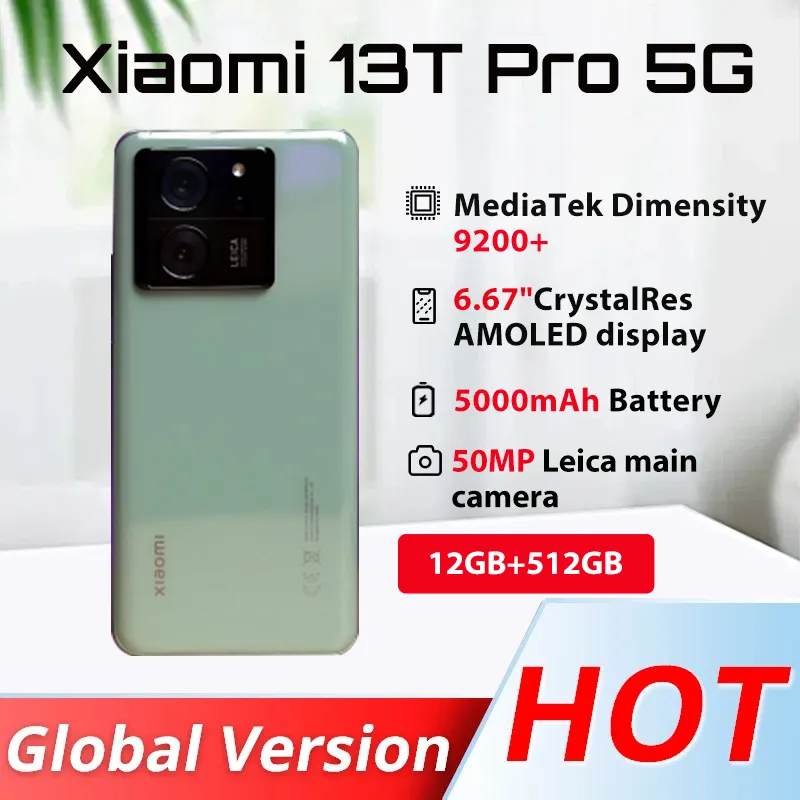 Global Version Xiaomi 13T Pro 5G Leica Camera 144Hz AMOLED Display 120W HyperCharge IP68 Waterproof MediaTek Dimension 9200 + - Imagen 1