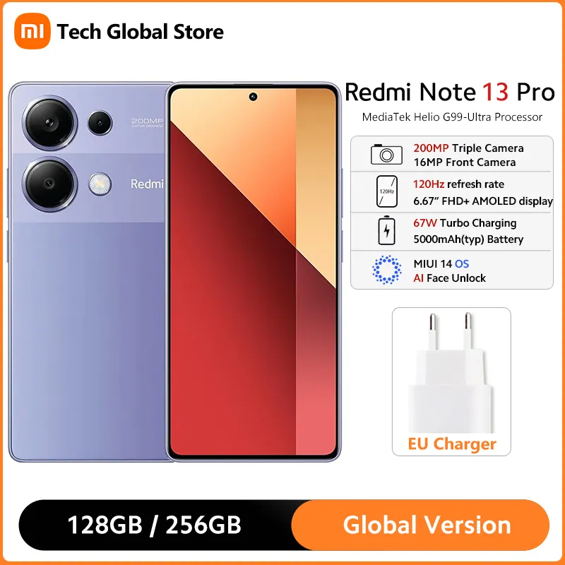 Global Version Xiaomi Redmi Note 13 Pro 4G Smartphone MediaTek Helio G99-Ultra 6.67" 120Hz AMOLED Display 200MP OIS Camera NFC - Imagen 1