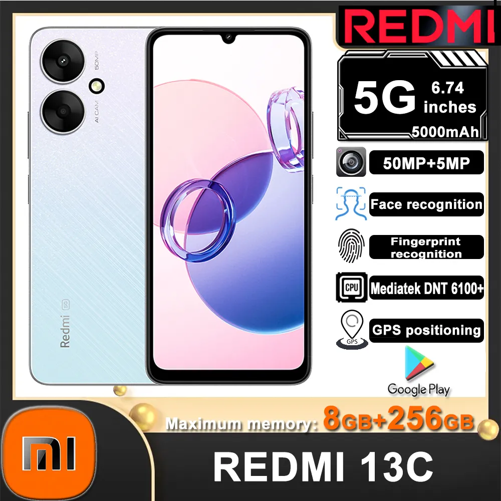 Fashion Smart Phone Redmi 13C 5G 8GB+256GB 5000mah 6.74" Large Display 50MP+5MP18W Battery Xiaomi Smartphone Mobile Phones - Imagen 1