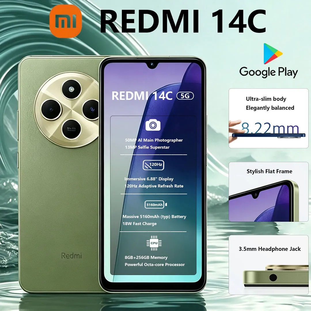 New Xiaomi Redmi 14C 5G Smartphone 6.88" Eye-protecting Screen 5160mAh Battery 18W Charging Global Version Dual-SIM Gaming Phone - Imagen 1
