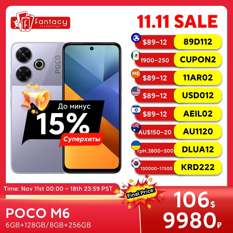 Global Version POCO M6 Helio G91-Ultra 6.79" FHD+ DotDisplay 90Hz Display 108MP+2MP Camera 5030mAh 33W fast charging NFC - Imagen 1