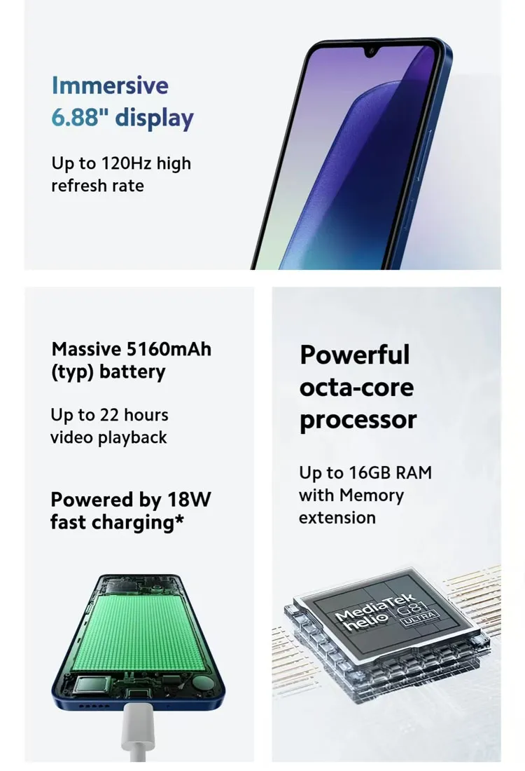 New Xiaomi Redmi 14C 5G Smartphone 6.88" Eye-protecting Screen 5160mAh Battery 18W Charging Global Version Dual-SIM Gaming Phone - Imagen 4