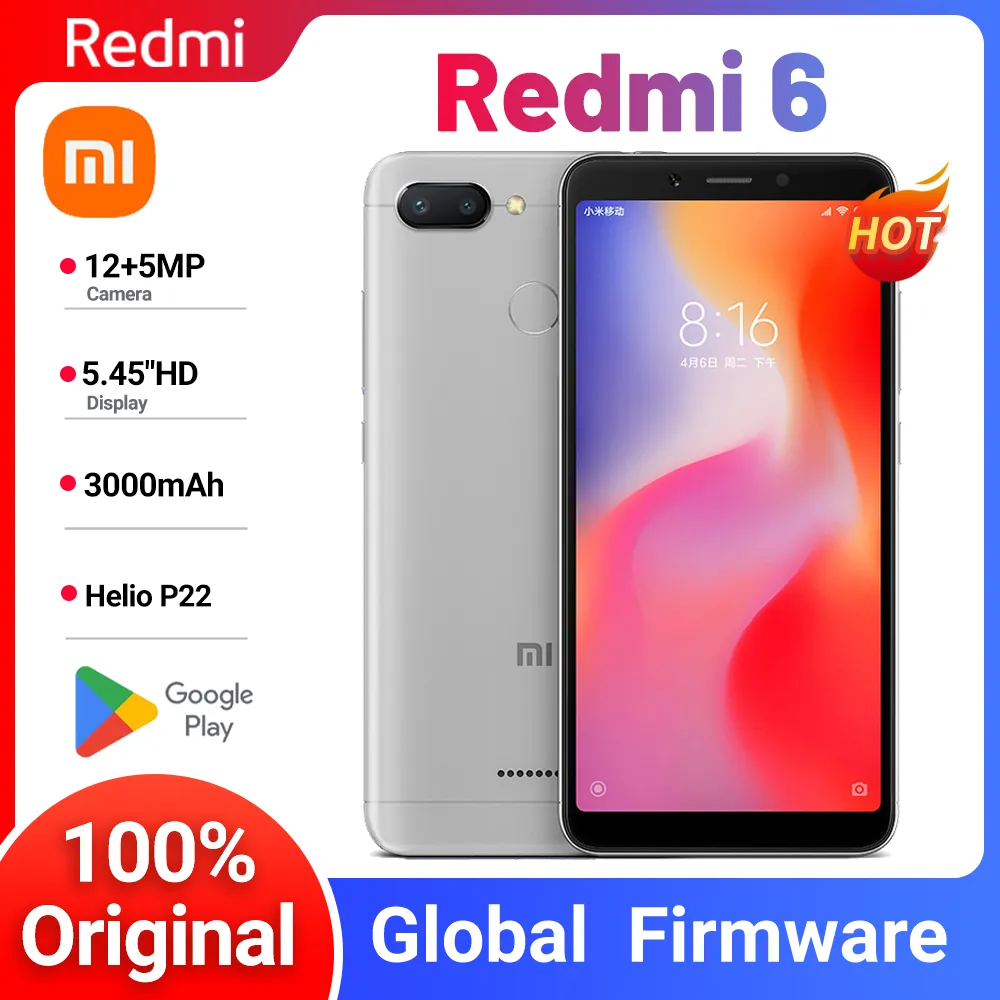 Xiaomi Redmi 6 Smartphone  googleplay Mobile Phone 5.45" Full Screen AI Face ing used phone - Imagen 1