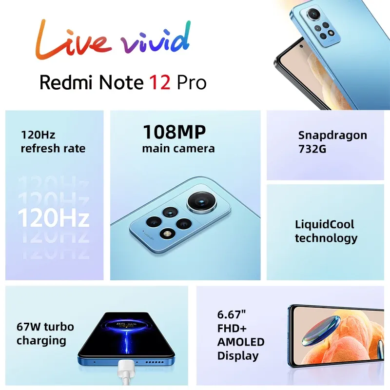 Xiaomi Redmi Note 12 Pro 4G Smartphone Global Version 8GB 256GB 6.67" 120Hz AMOLED Display 108MP Camera 67W Turbo Charging - Imagen 2