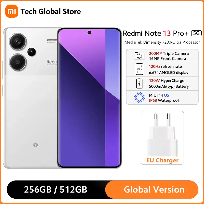 Xiaomi Redmi Note 13 Pro Plus 5G Smartphone Global Version MediaTek Dimensity 7200-Ultra 6.67" 120Hz AMOLED Display 200MP Camera - Imagen 1