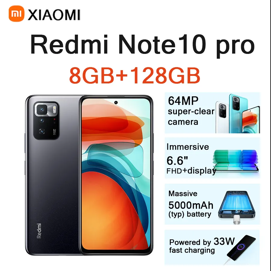Xiaomi  Redmi Note10 Pro 6.6 Inch HD Screen 8GB RAM 128GB ROM 64MP Camera 5000mAh Battery Dual SIM Unlocked Android Smartphone - Imagen 3