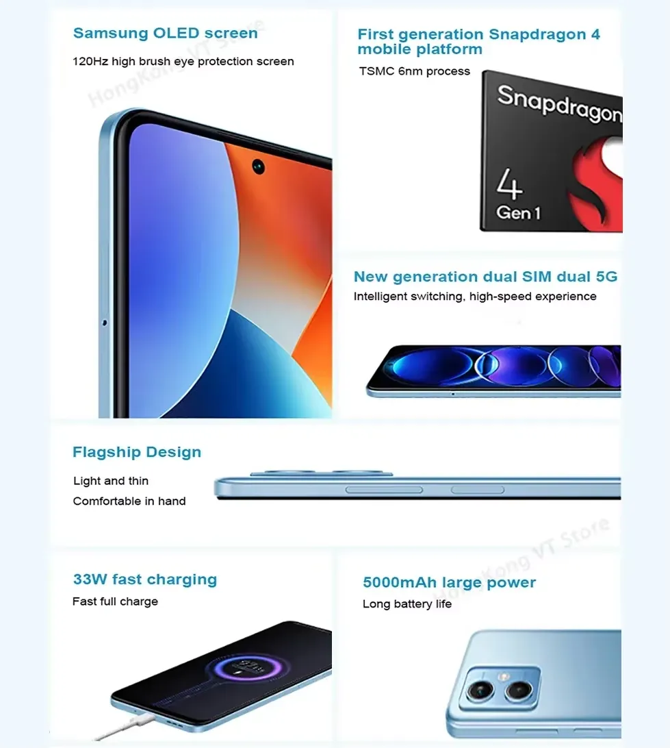 Global firmware Xiaomi Redmi Note 12 5G Smartphone HyperOS 1.0 6.67'' GOLED Display 120Hz Snapdragon 4 Gen1 48MP  33W used phone - Imagen 3