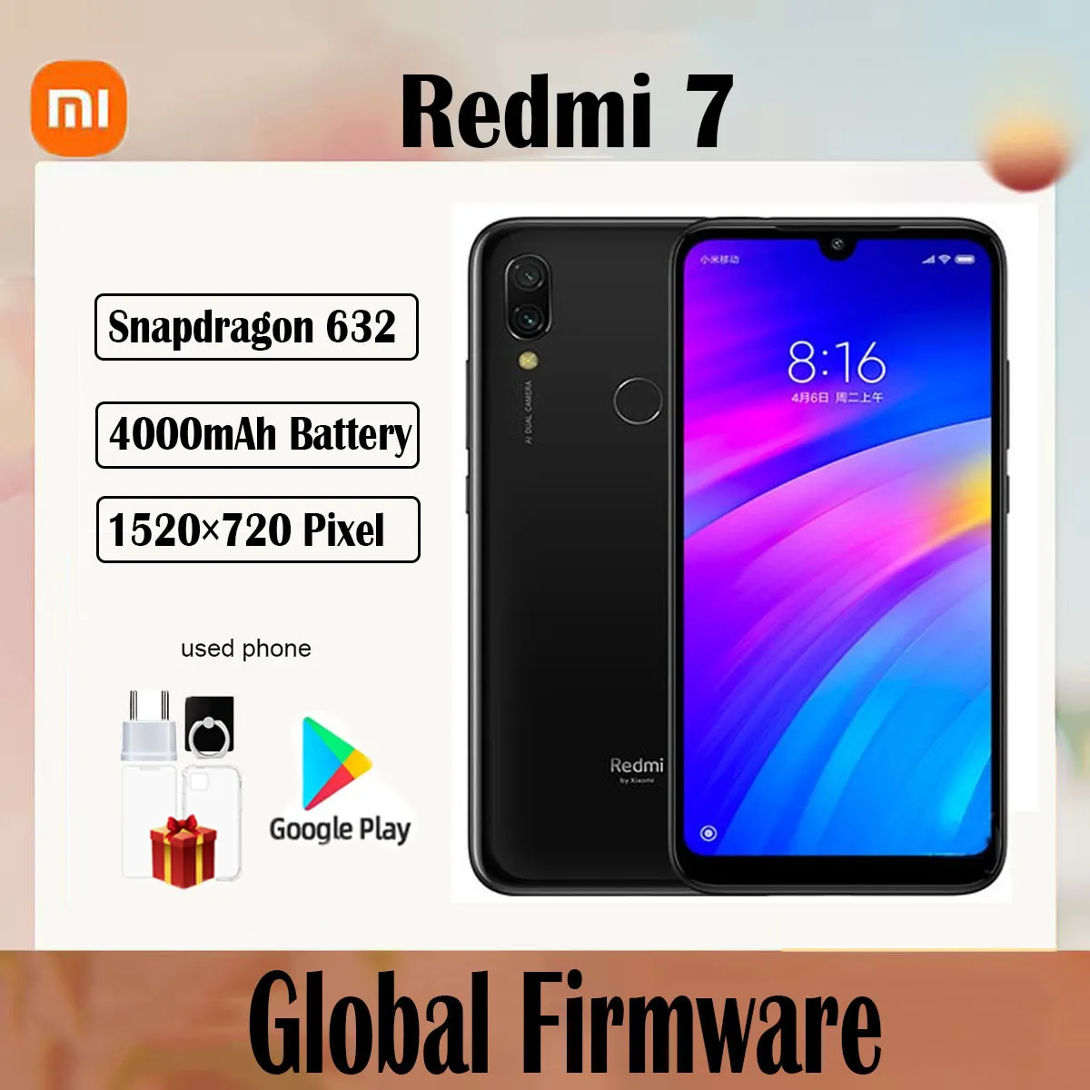 Global firmware Xiaomi Redmi 7 smartphone Dual Camera Dual SIM Solt Cellphone Android  used phone - Imagen 1