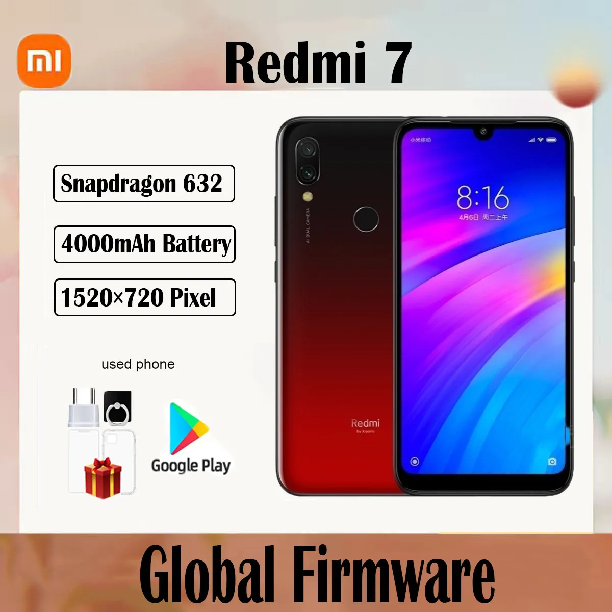 Global firmware Xiaomi Redmi 7 smartphone Dual SIM Solt Cellphone Android  Dual Camera  used phone - Imagen 1