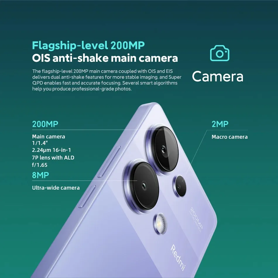 Global Version Xiaomi Redmi Note 13 Pro 4G Smartphone MediaTek Helio G99-Ultra 6.67" 120Hz AMOLED Display 200MP OIS Camera NFC - Imagen 3